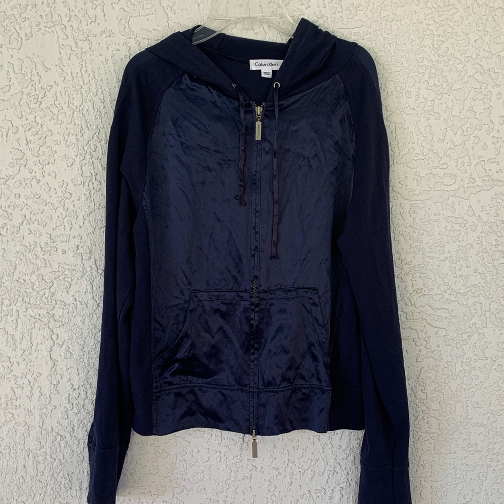 Calvin Klein Women's Dark Blue Zip-Up Hoodie size L